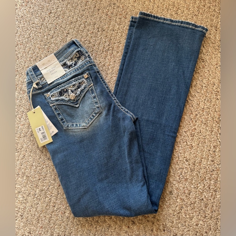 NWT Miss Me Mid-Rise Bootcut Floral Rhinestone Jeans
